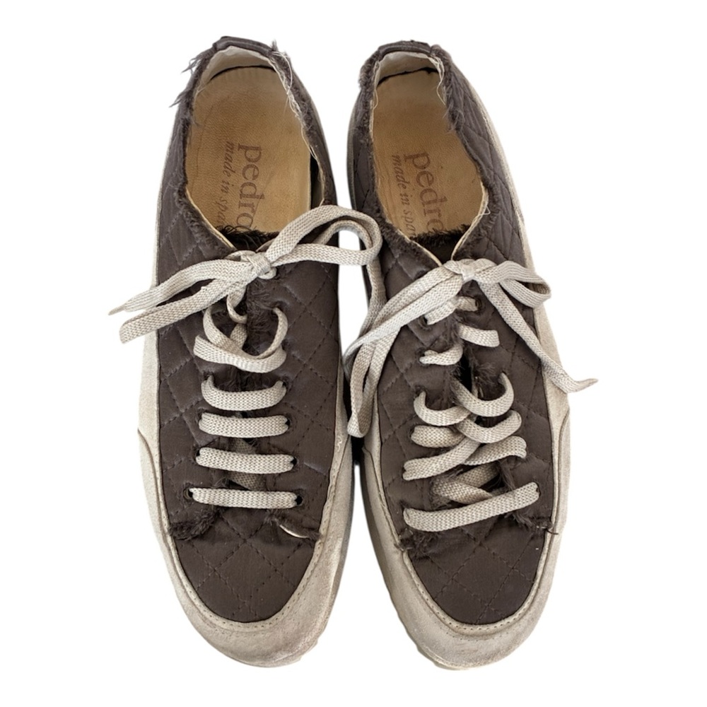 Pedro Garcia Quilted Frayed Satin Platform Sneaker with Cream Interior US